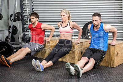 Fit people doing exercises with box
