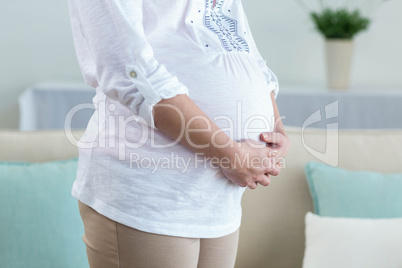 Pregnant woman in living room