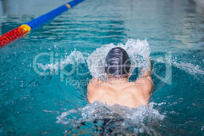 Rear view of man swimming