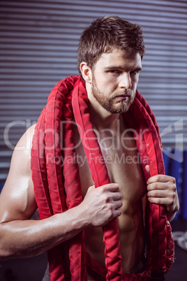 Man with rope around his neck