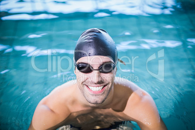 Man wearing swimming goggles