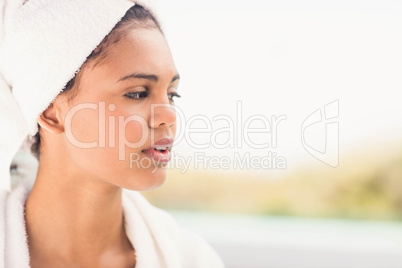 Peaceful brunette looking away