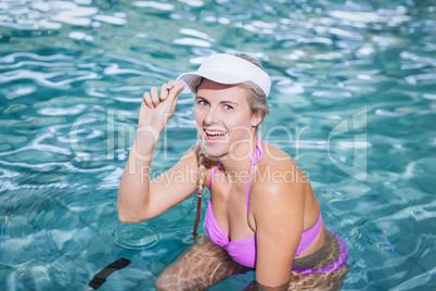 Fit woman doing underwater bike