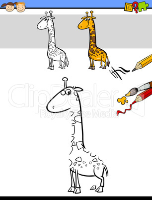 drawing and coloring task with giraffe