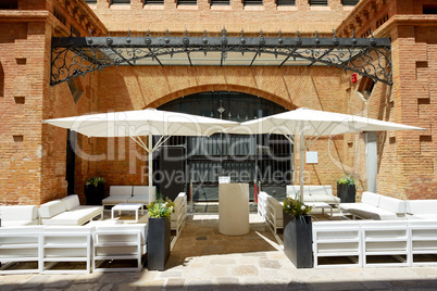 The outdoor bar on street of Sitges town, Spain