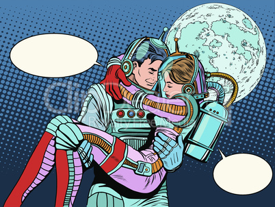 Couple astronauts love man woman