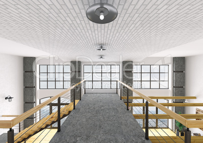 Interior of second floor of house 3d rendering