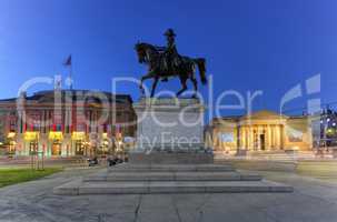 General Dufour statue, grand opera and Rath museum at place Neuve, Geneva, Switzerland