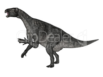 Iguanodon dinosaur roaring while walking - 3D render