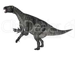 Iguanodon dinosaur roaring while walking - 3D render