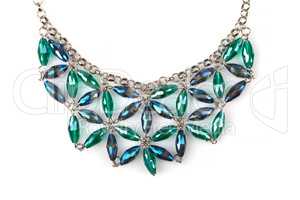 Necklace with blue and green rhinestones