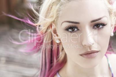 Beautiful Woman With Blond and Pink Hair