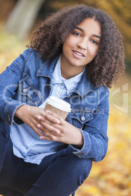 Mixed Race African American Teenager Woman Drinking Coffee