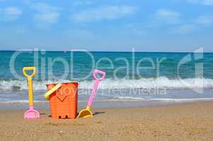 beach with toys summer scene