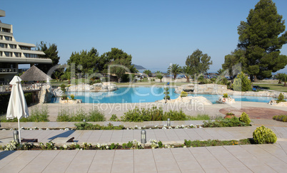 swimming pool with park vacation scene
