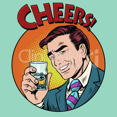 Cheers toast celebration man pop art retro style