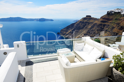 The sea view terrace, Santorini island, Greece