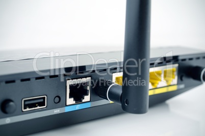 Modern wireless wi-fi router close up