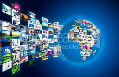 Television broadcast streaming multimedia. Earth globe compositi