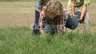 Brothers Playing in Grassy Area