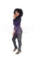 African American woman in tights.