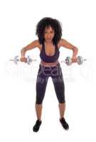 African American woman with dumbbell's.