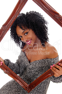 African American woman with picture frame.