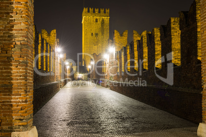 Nightview of Castelvecchio Bridge in Verona