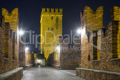 Nightview of Castelvecchio Bridge in Verona