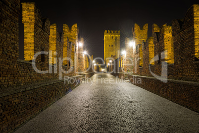 Nightview of Castelvecchio Bridge in Verona