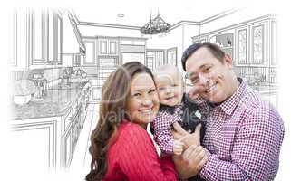 Young Family Over Custom Kitchen and Design Drawing