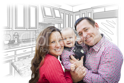 Young Family Over Custom Kitchen and Design Drawing