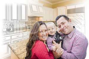 Young Family Over Custom Kitchen Design Drawing and Photo Combin