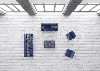 Living room interior top view 3d render