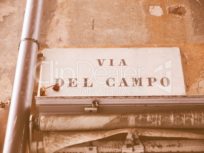 Via del Campo street sign in Genoa vintage