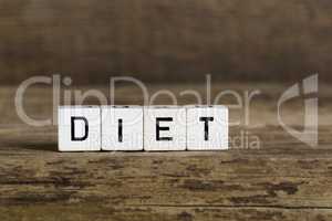 The word diet written in cubes