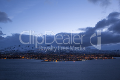 Icelandic city Akureyri at night