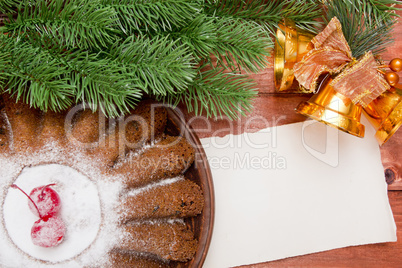 New Year muffin with Christmas tree branch