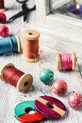 Beads and sewing thread