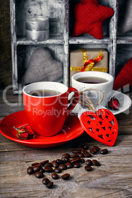 Cup with wooden hearts