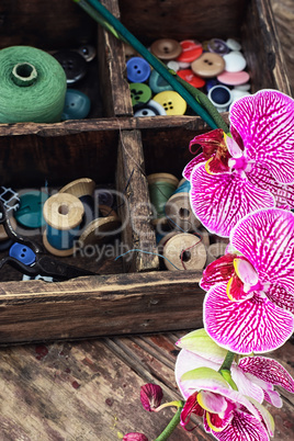 Sewing supplies and Orchid