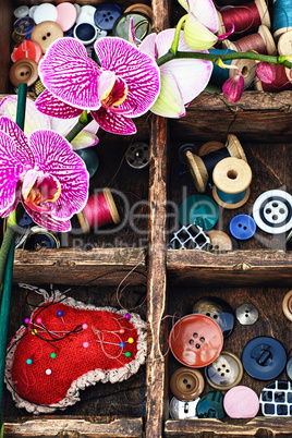 Sewing supplies and Orchid