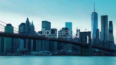 Manhattan and the Brooklyn Bridge. Evening Time Lapse