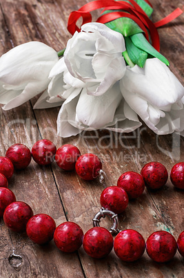 tulips and womens coral beads