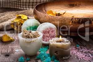 bronze bowl with water and accessories spa treatments