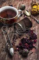 tea strainer and tea leaves