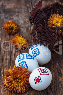 three decorated eggs for Easter