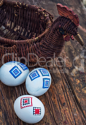 three decorated eggs for Easter