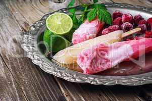 raspberry ice cream with old tray