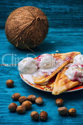 freshly baked waffle pecan coconut dessert